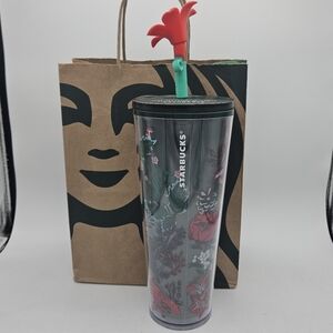 New Starbucks Holiday Poinsettia Venti 24oz Tumbler With Flower Straw Topper